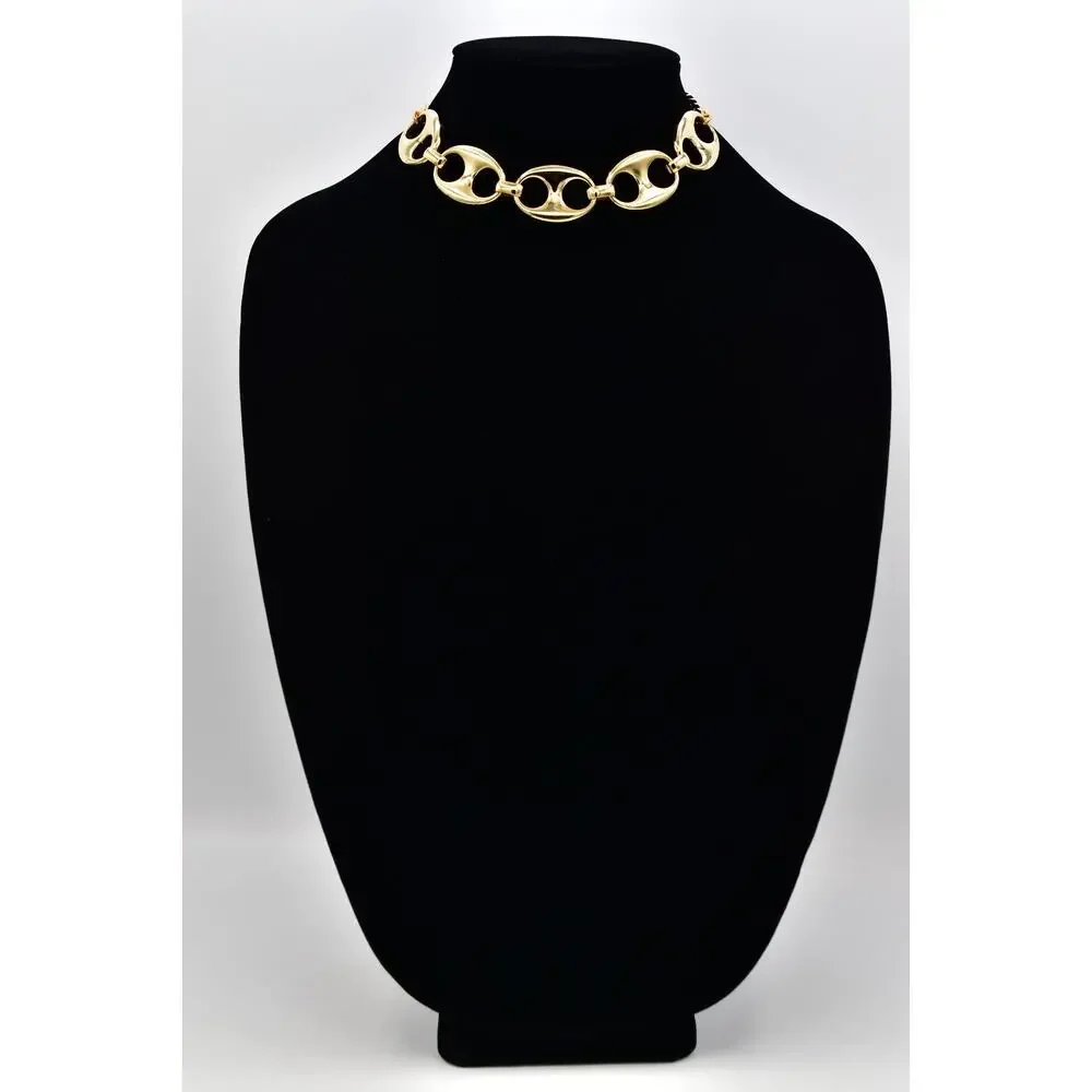 Vintage Y2K Heavy Gold Marine Link Choker Necklace Bold Chunky Wide Statement 9J